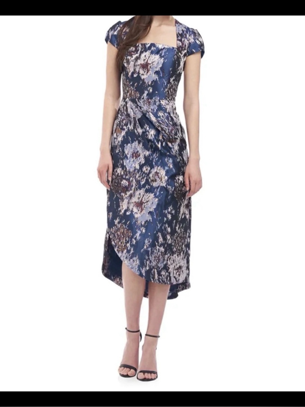 Kay Unger Sutton Baroque Floral Jacquard Cap Sleeve Dress Size 6 Women Classic